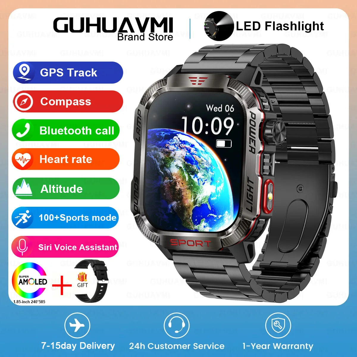 2024 New Rugged Military Fitness Smart Watch Men GPS Flashlight Compass 600mAh Battery For Xiaomi Outdoor Sport Call Smartwatch