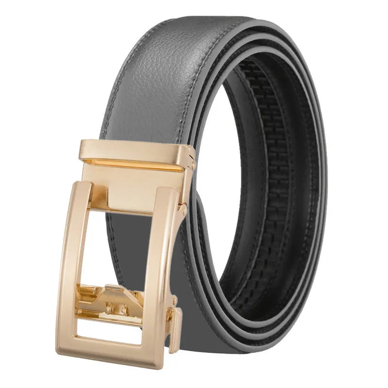 Men's Belt Genuine Leather Belts For Male Cowhide Strap Ratchet Golden Color Automatic Buckle Luxury Brand High Quality Fashion