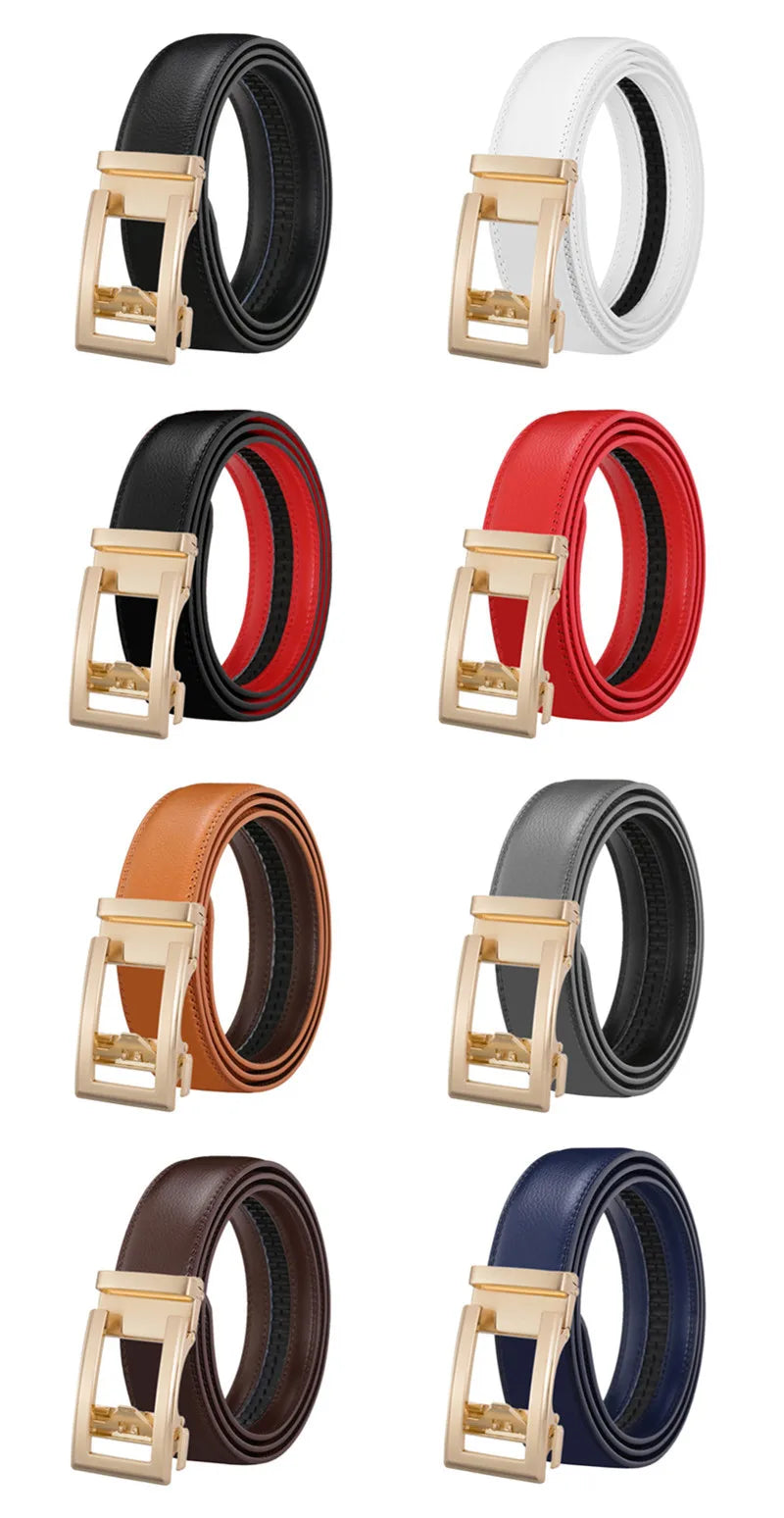 Men's Belt Genuine Leather Belts For Male Cowhide Strap Ratchet Golden Color Automatic Buckle Luxury Brand High Quality Fashion