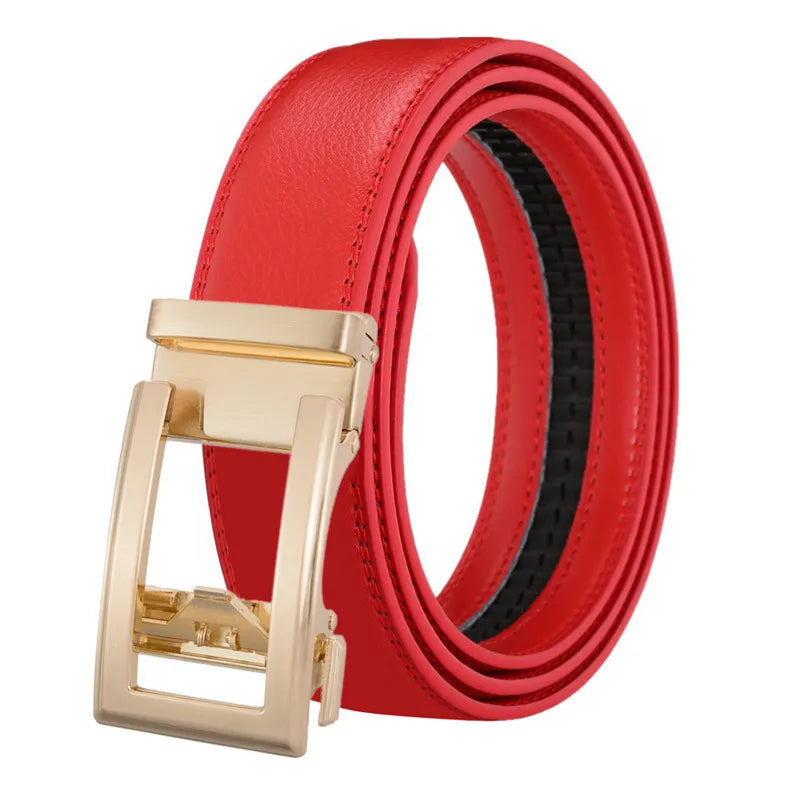 Men's Belt Genuine Leather Belts For Male Cowhide Strap Ratchet Golden Color Automatic Buckle Luxury Brand High Quality Fashion
