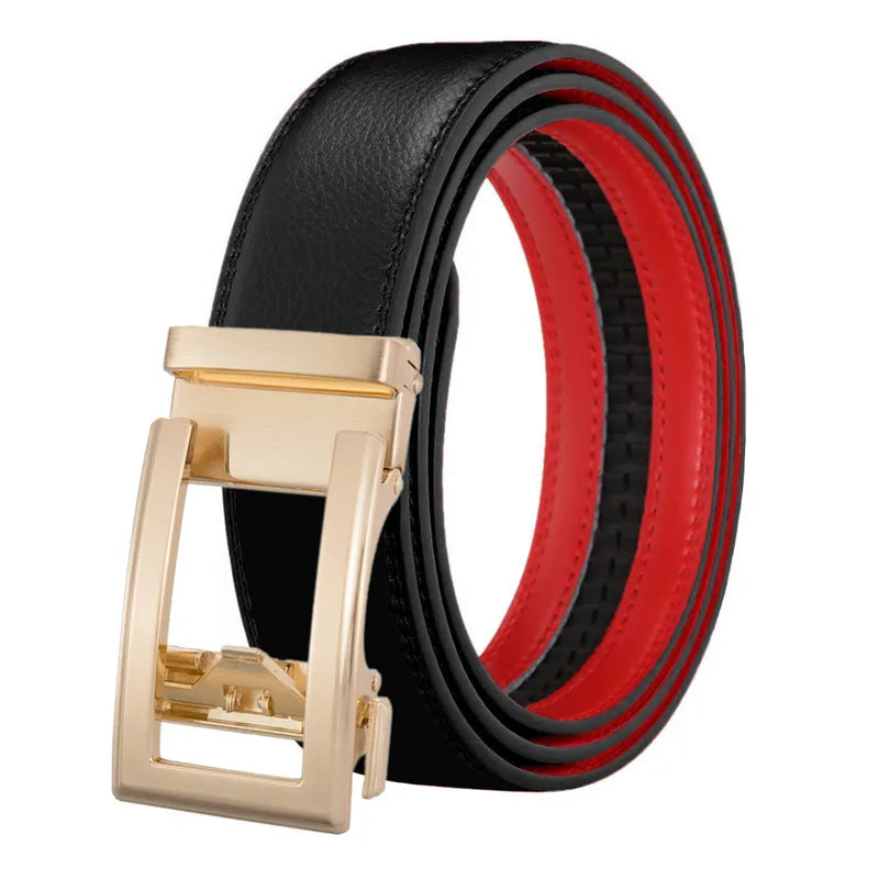 Men's Belt Genuine Leather Belts For Male Cowhide Strap Ratchet Golden Color Automatic Buckle Luxury Brand High Quality Fashion