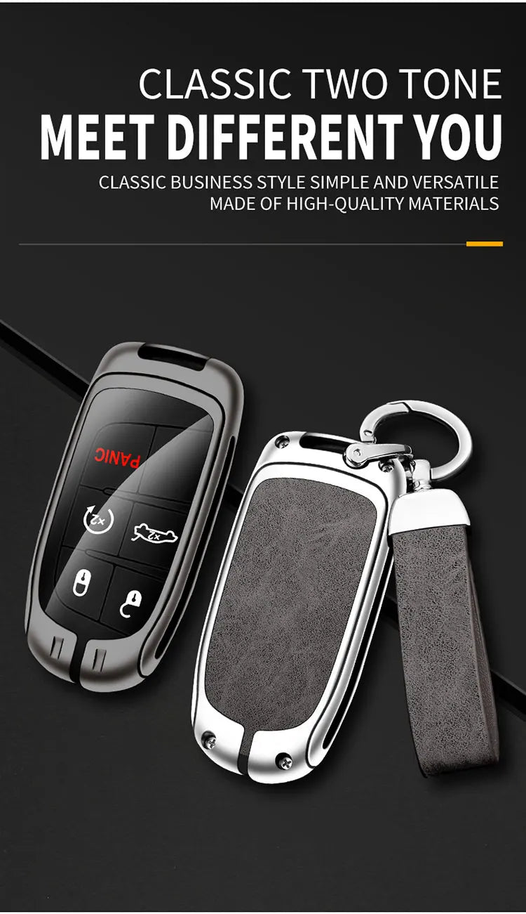 Metal Leather Car Key Cover Case Fob for Jeep Renegade Compass Grand Cherokee for Chrysler 300C Wrangler Dodge Car Accessaries