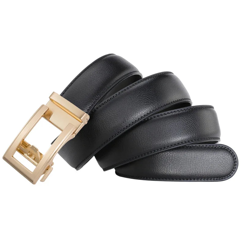 Men's Belt Genuine Leather Belts For Male Cowhide Strap Ratchet Golden Color Automatic Buckle Luxury Brand High Quality Fashion
