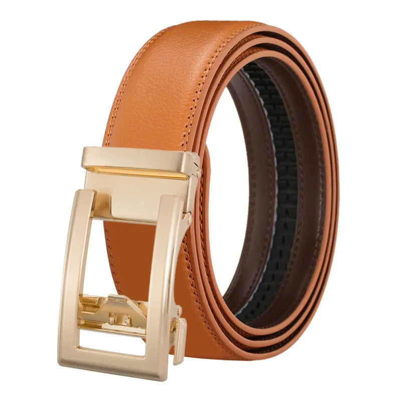 Men's Belt Genuine Leather Belts For Male Cowhide Strap Ratchet Golden Color Automatic Buckle Luxury Brand High Quality Fashion