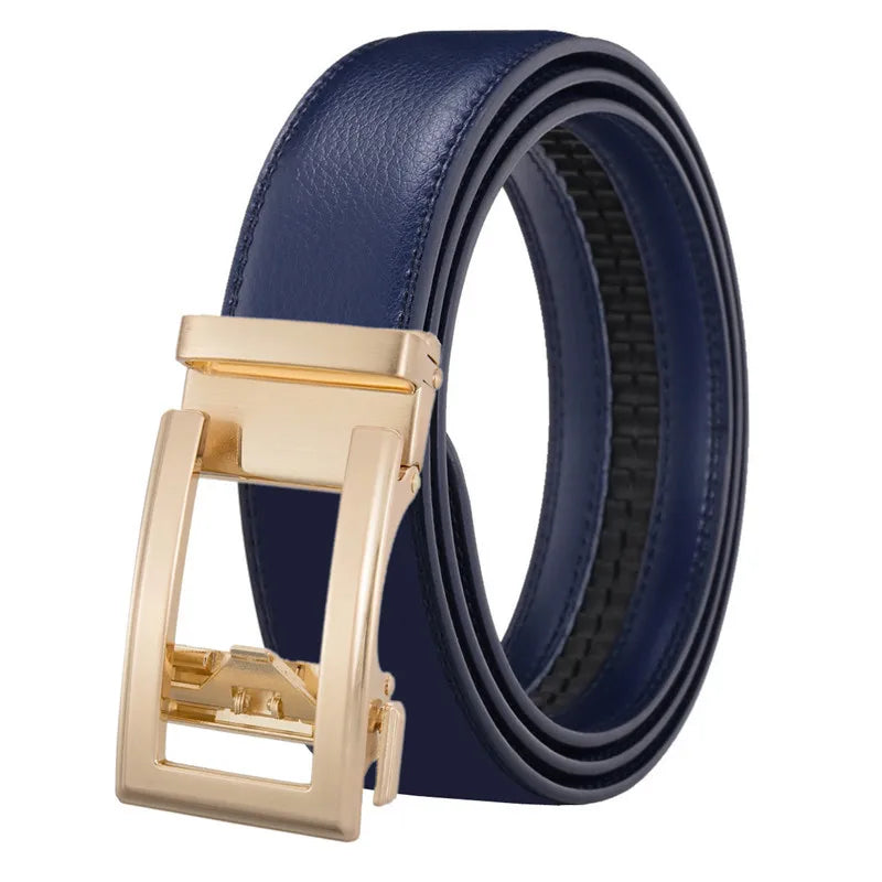 Men's Belt Genuine Leather Belts For Male Cowhide Strap Ratchet Golden Color Automatic Buckle Luxury Brand High Quality Fashion