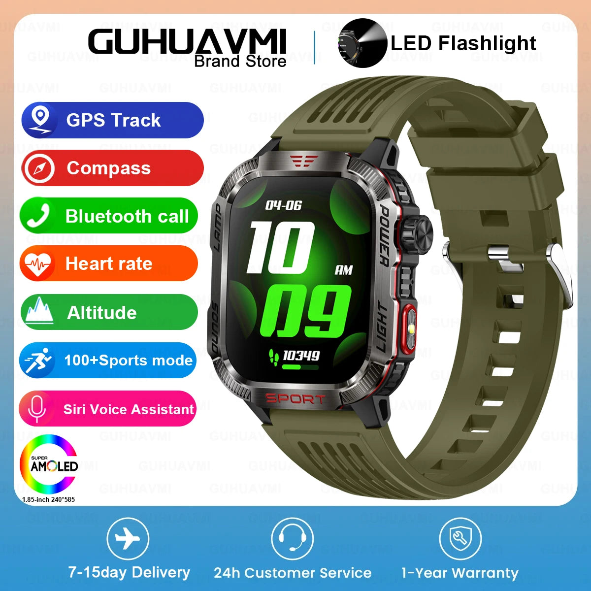2024 New Rugged Military Fitness Smart Watch Men GPS Flashlight Compass 600mAh Battery For Xiaomi Outdoor Sport Call Smartwatch