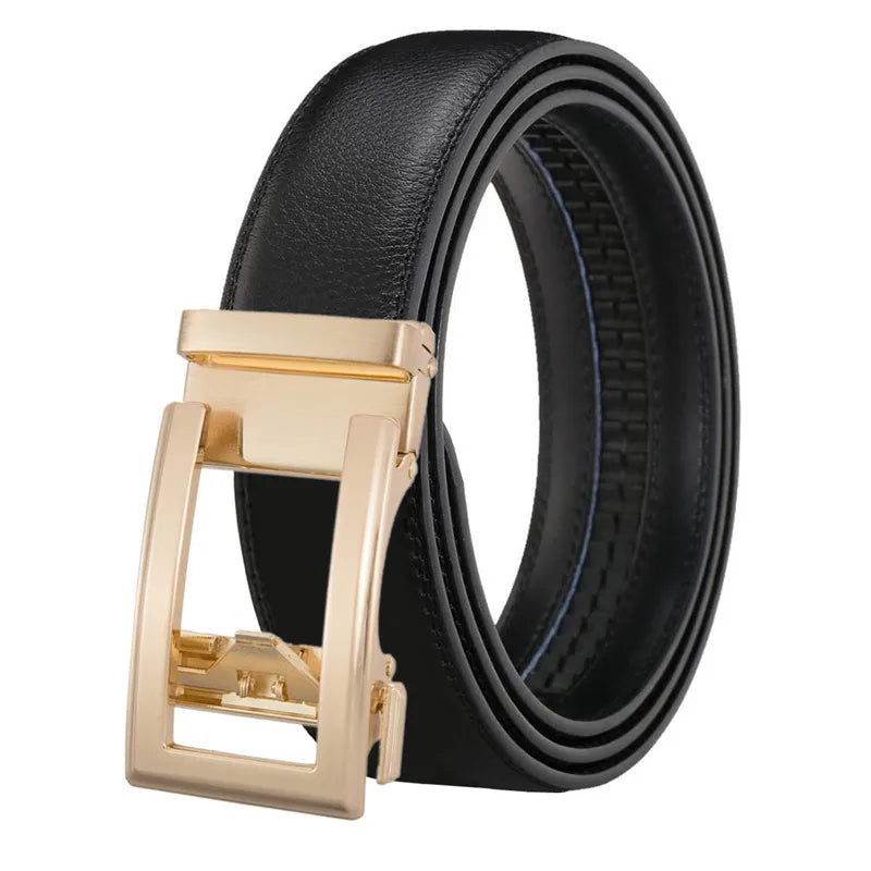 Men's Belt Genuine Leather Belts For Male Cowhide Strap Ratchet Golden Color Automatic Buckle Luxury Brand High Quality Fashion