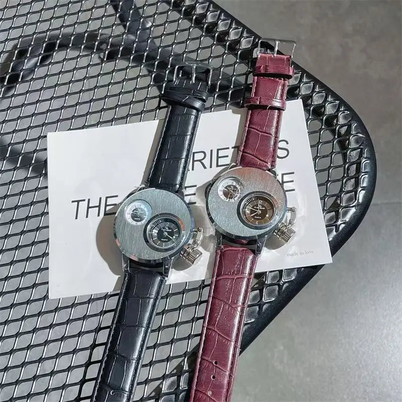 Luxury Quartz Men's Watches Punk Style Dual Dial Business Men Wristwatch Stainless Steel Strap Waterproof Military Watch