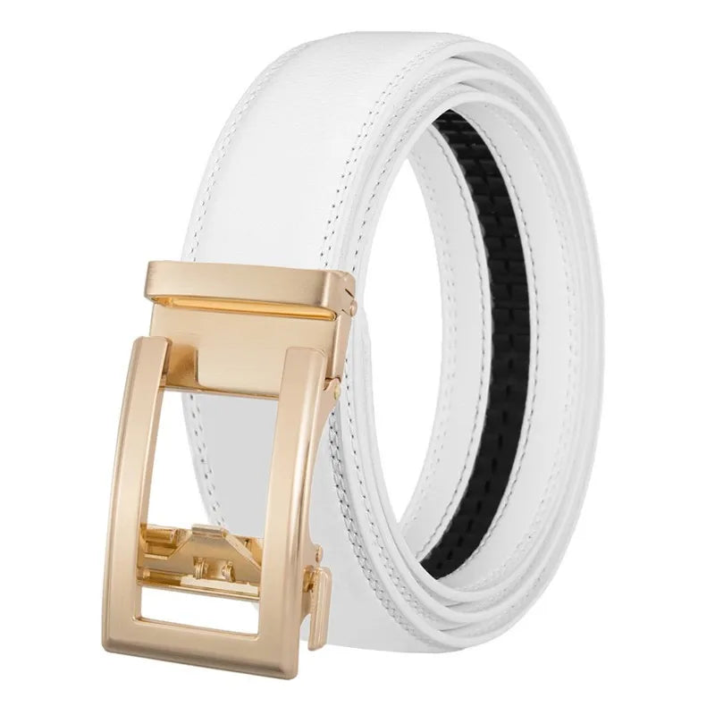 Men's Belt Genuine Leather Belts For Male Cowhide Strap Ratchet Golden Color Automatic Buckle Luxury Brand High Quality Fashion