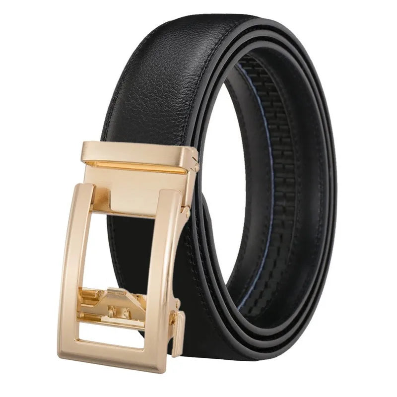 Men's Belt Genuine Leather Belts For Male Cowhide Strap Ratchet Golden Color Automatic Buckle Luxury Brand High Quality Fashion