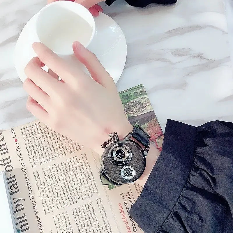 Luxury Quartz Men's Watches Punk Style Dual Dial Business Men Wristwatch Stainless Steel Strap Waterproof Military Watch